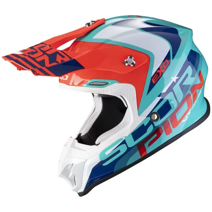 Scorpion Moto Cross Helm VX-16 AIR NATION Grün-Blau-Rot 2XL Expressversand
