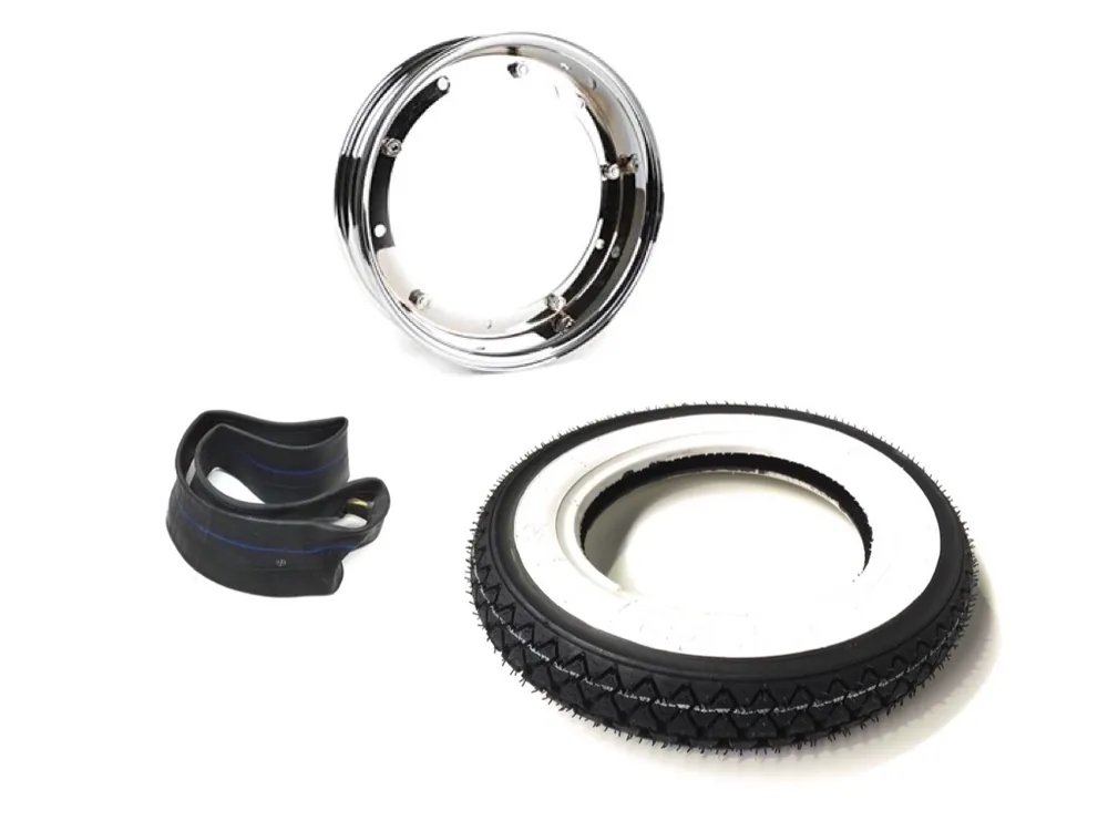 Weisswand Reifen Felge Komplettrad Chrom 3.00-10 für Vespa PK XL 2 V 50 N Special Abverkauf