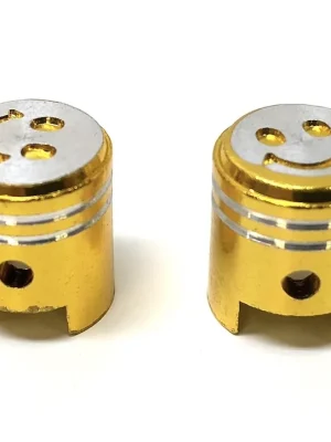 2x Ventilkappen Kolben Design Gold/Silber für Roller Mofa Auto MTB Schnäppchen