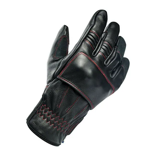 Biltwell Belden Motorrad Handschuhe, Leder, schwarz-rot, Größe S CE geprüft! Billig